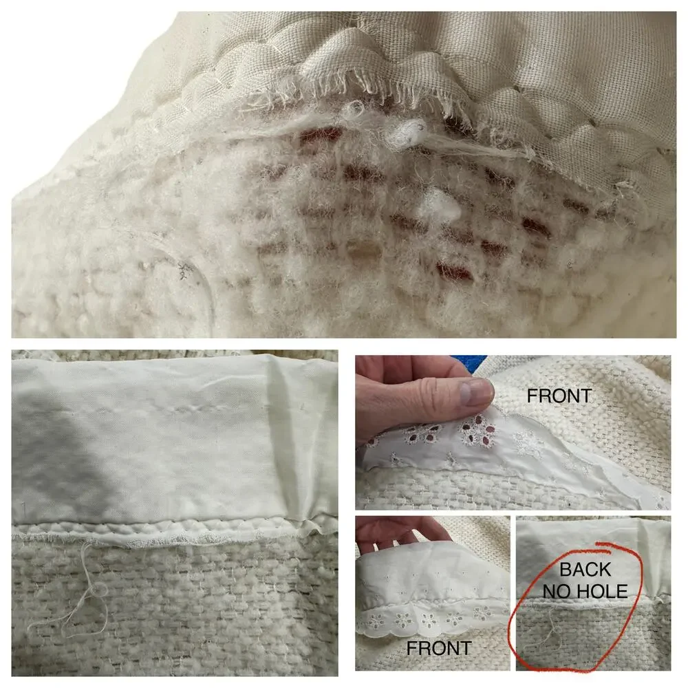 Vintage FARIBO Wool Acrylic Blanket Ivory Satin Trim Woven Texture 68x82 Cottage - Picture 11 of 13